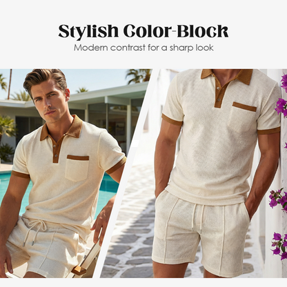 🥳2026 HOT SALE 49% OFF！🥳💞Summer Casual Waffle Knit 2-Piece Set for Men