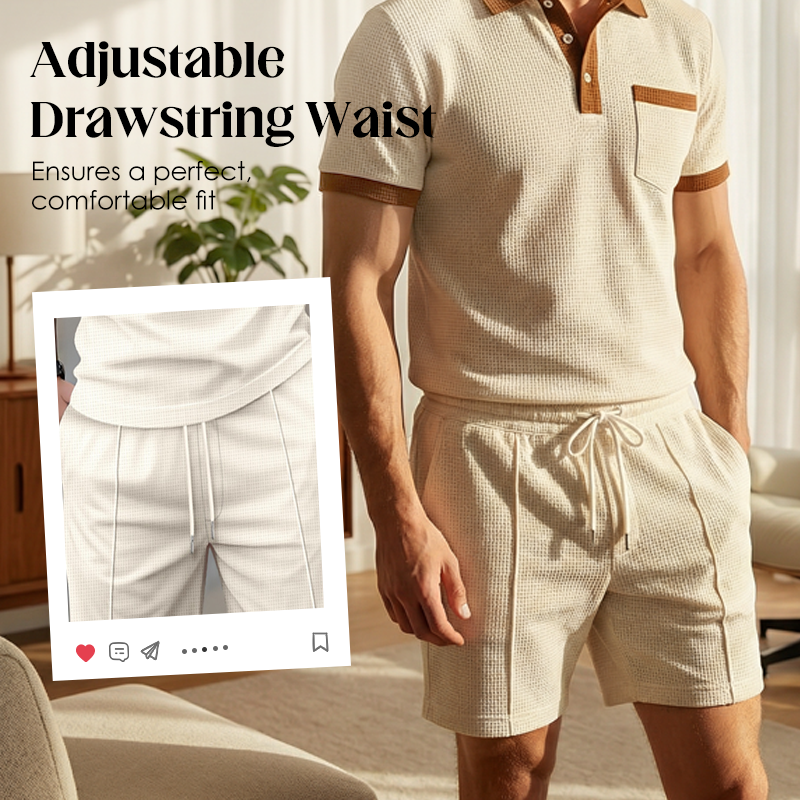 🥳2026 HOT SALE 49% OFF！🥳💞Summer Casual Waffle Knit 2-Piece Set for Men