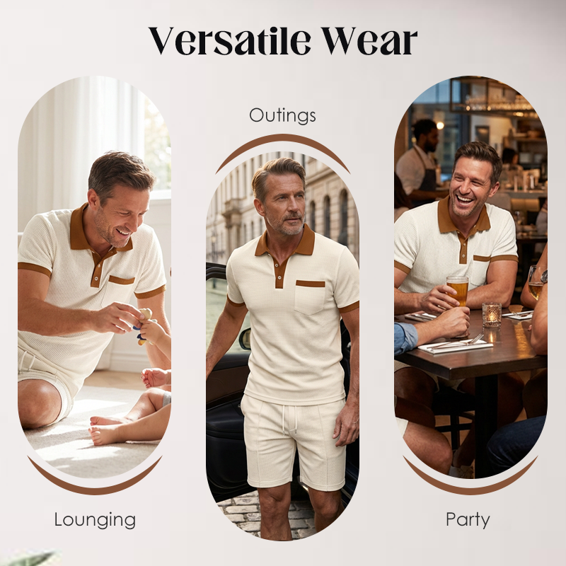 🥳2026 HOT SALE 49% OFF！🥳💞Summer Casual Waffle Knit 2-Piece Set for Men