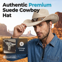 📢📢49% OFF !! ⏰Unisex Suede Cowboy Hat with Vintage Bull Band and Wind Rope