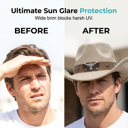 📢📢49% OFF !! ⏰Unisex Suede Cowboy Hat with Vintage Bull Band and Wind Rope