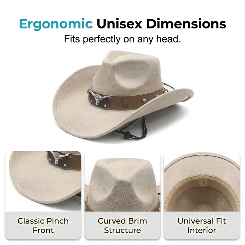 📢📢49% OFF !! ⏰Unisex Suede Cowboy Hat with Vintage Bull Band and Wind Rope