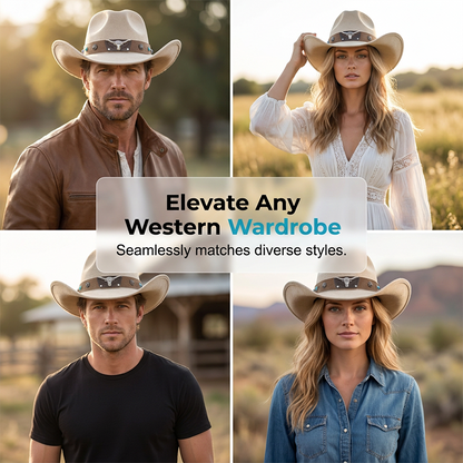 📢📢49% OFF !! ⏰Unisex Suede Cowboy Hat with Vintage Bull Band and Wind Rope