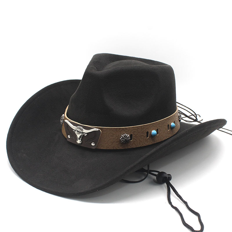 📢📢49% OFF !! ⏰Unisex Suede Cowboy Hat with Vintage Bull Band and Wind Rope
