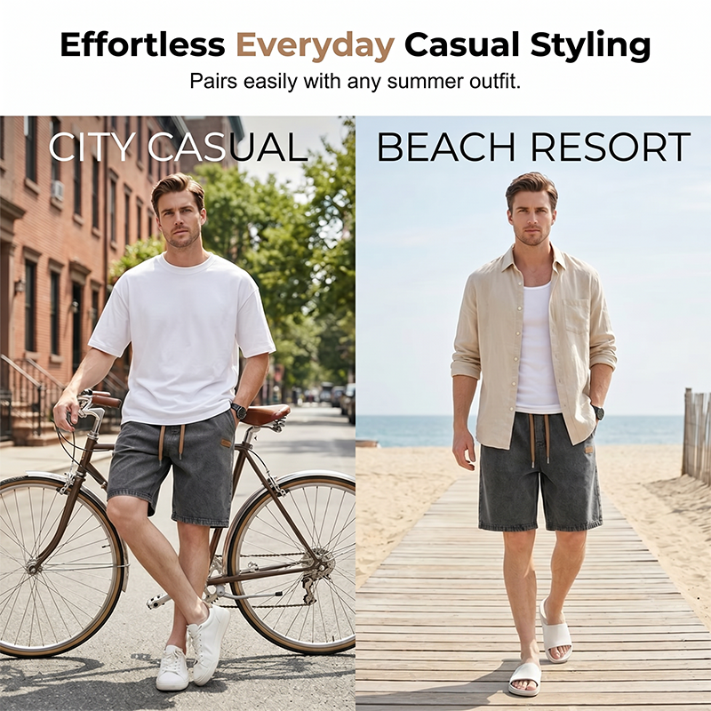 🩳 LIMITED-TIME 49% OFF! ✨ Men's Summer Lightweight Denim Shorts – Relaxed Fit, Elastic Waist, Deep Pockets 🌊