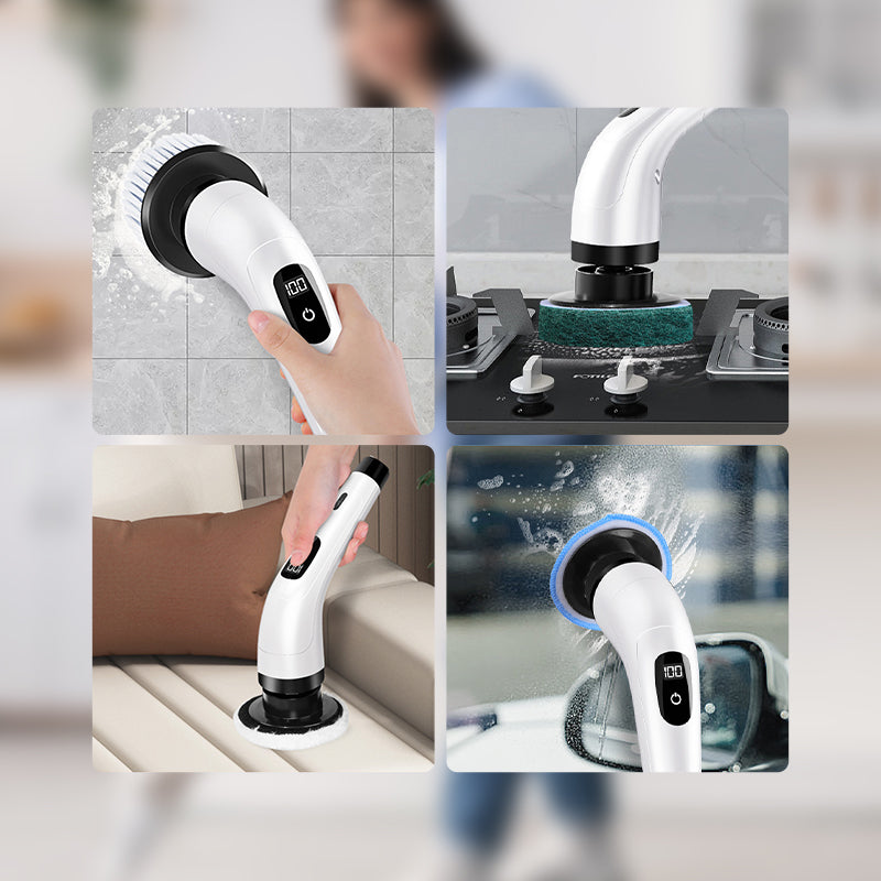 💪 Rechargeable Cleaning Brush with Telescopic Pole & 8 Heads — No Bending, No Kneeling, Just Effortless Cleaning