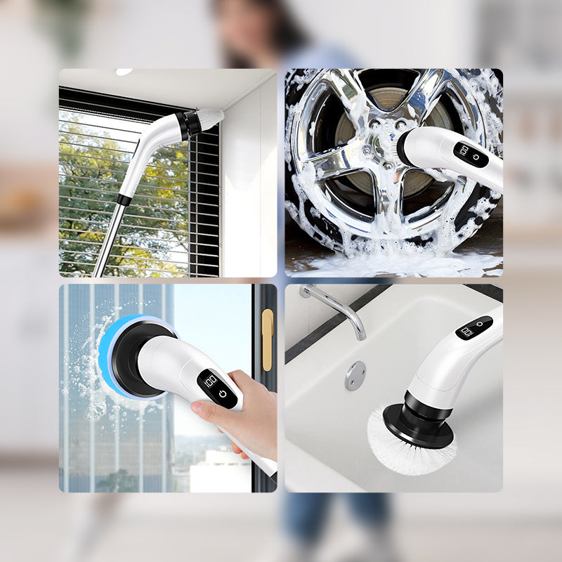 💪 Rechargeable Cleaning Brush with Telescopic Pole & 8 Heads — No Bending, No Kneeling, Just Effortless Cleaning