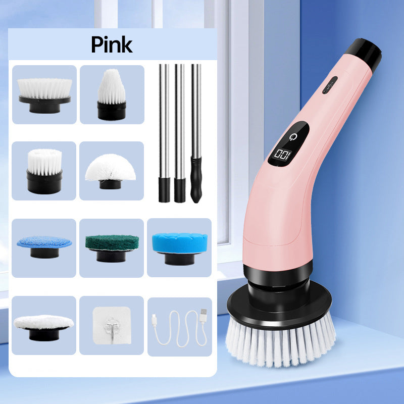 💪 Rechargeable Cleaning Brush with Telescopic Pole & 8 Heads — No Bending, No Kneeling, Just Effortless Cleaning