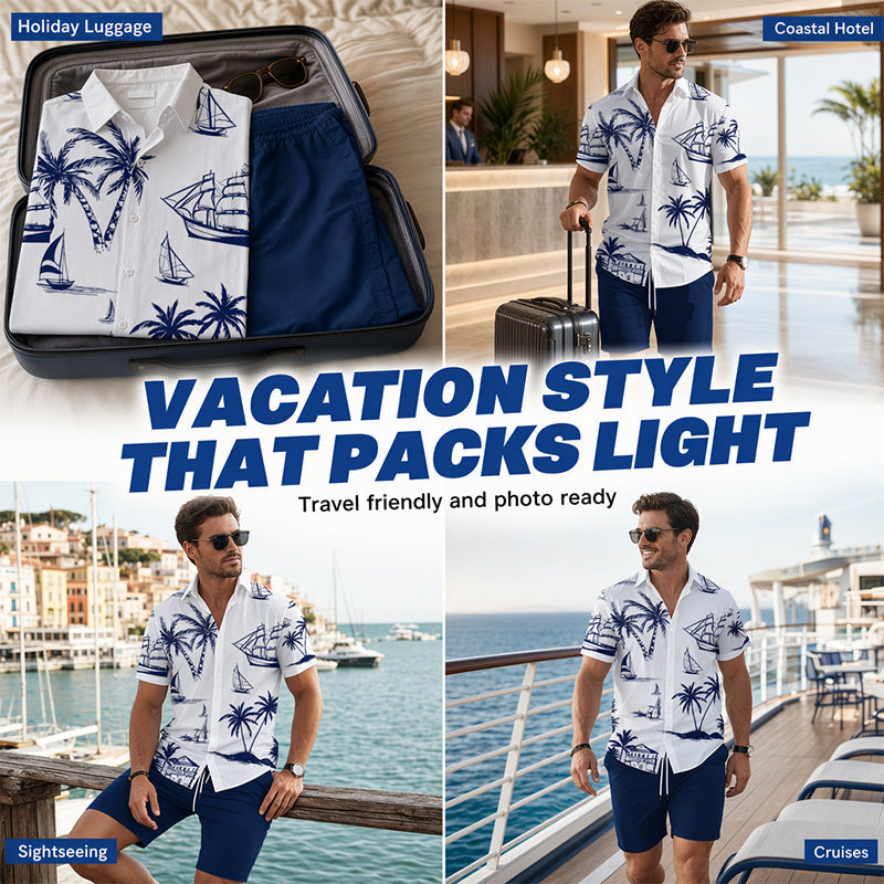 🏝️🌊Men's Printed Shirt & Shorts 2-Piece Set