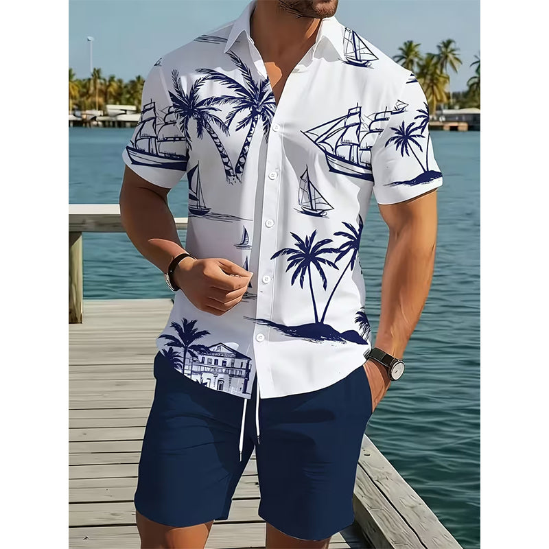 🏝️🌊Men's Printed Shirt & Shorts 2-Piece Set