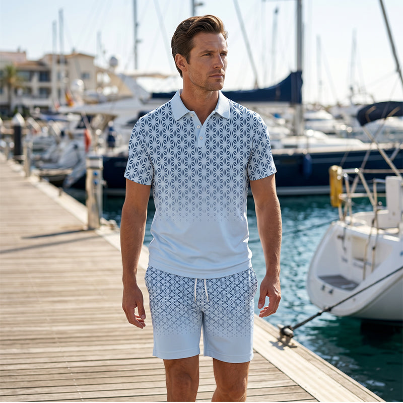 👕 LIMITED-TIME 49% OFF! ✨ Men's Geometric Print Collared Top & Shorts Set – Modern Pattern, Breathable, Coordinated Look 🔷