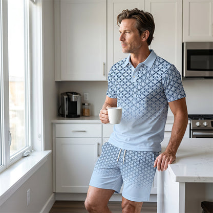 👕 LIMITED-TIME 49% OFF! ✨ Men's Geometric Print Collared Top & Shorts Set – Modern Pattern, Breathable, Coordinated Look 🔷