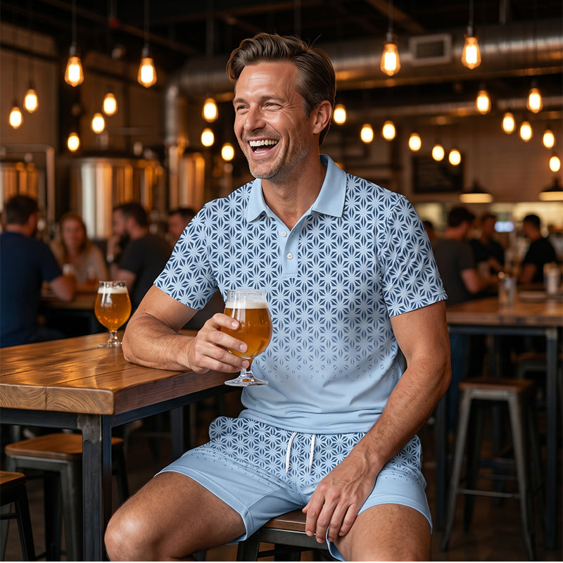 👕 LIMITED-TIME 49% OFF! ✨ Men's Geometric Print Collared Top & Shorts Set – Modern Pattern, Breathable, Coordinated Look 🔷