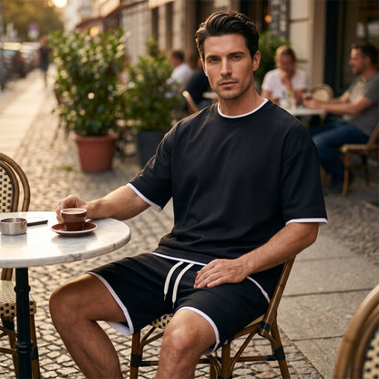 👕 Men's Waffle Knit T-Shirt & Shorts Set – Cooling Sensation Fabric & Relaxed Fit Design 💙
