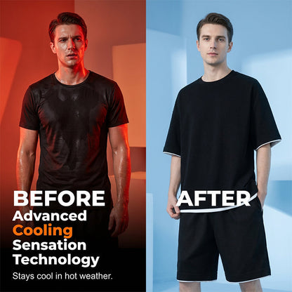 👕 Men's Waffle Knit T-Shirt & Shorts Set – Cooling Sensation Fabric & Relaxed Fit Design 💙