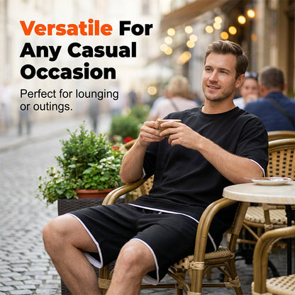 👕 Men's Waffle Knit T-Shirt & Shorts Set – Cooling Sensation Fabric & Relaxed Fit Design 💙