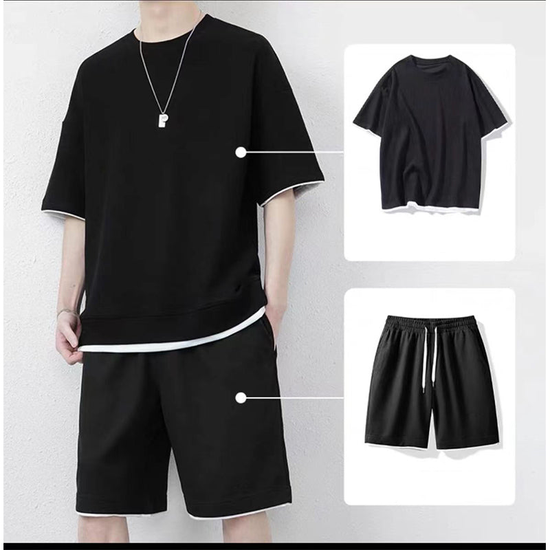 👕 Men's Waffle Knit T-Shirt & Shorts Set – Cooling Sensation Fabric & Relaxed Fit Design 💙