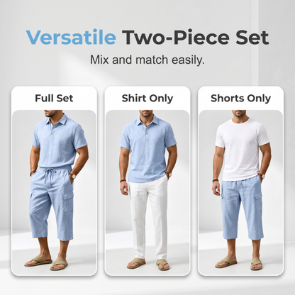 🎁2026 New Arrivals 45% OFF💥Men Summer Linen Set Loose Shirt and Cargo Shorts Two Piece Outfit
