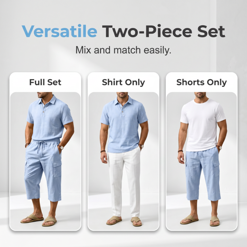 🏖️Men's Summer Linen Set Loose Shirt and Cargo Shorts Two Piece Outfit
