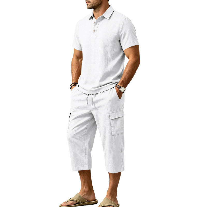 🎁2026 New Arrivals 45% OFF💥Men Summer Linen Set Loose Shirt and Cargo Shorts Two Piece Outfit