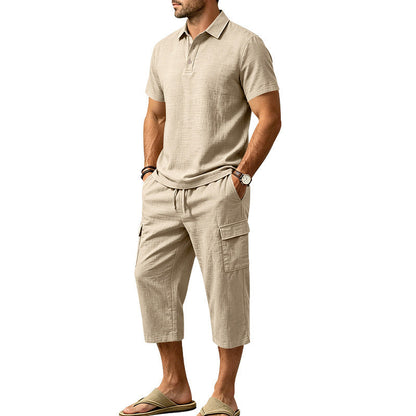 🎁2026 New Arrivals 45% OFF💥Men Summer Linen Set Loose Shirt and Cargo Shorts Two Piece Outfit