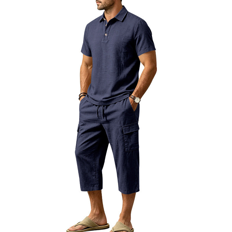 🏖️Men's Summer Linen Set Loose Shirt and Cargo Shorts Two Piece Outfit