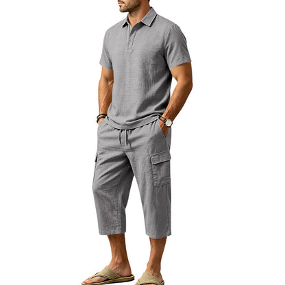 🎁2026 New Arrivals 45% OFF💥Men Summer Linen Set Loose Shirt and Cargo Shorts Two Piece Outfit
