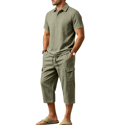 🏖️Men's Summer Linen Set Loose Shirt and Cargo Shorts Two Piece Outfit