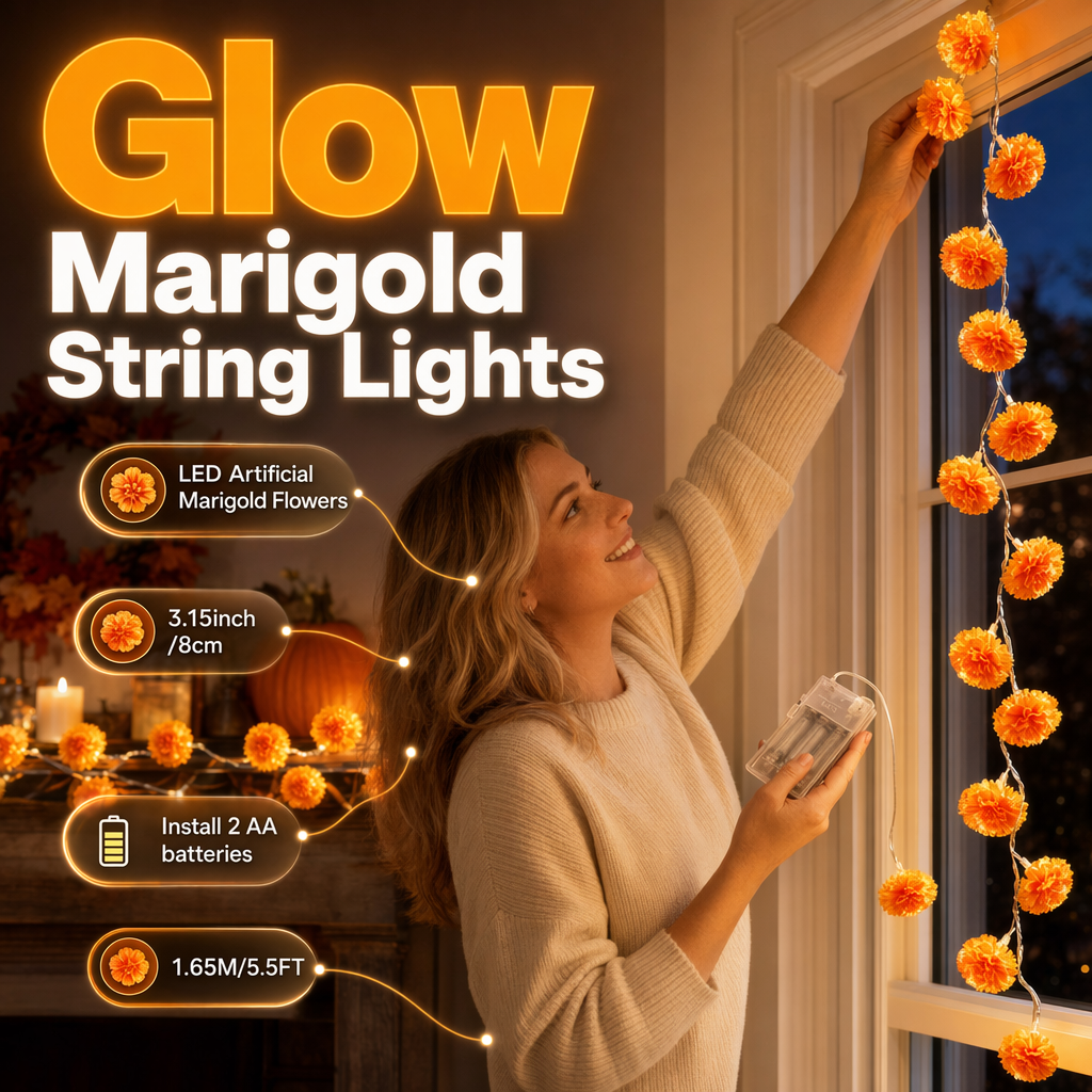 🌼Limited Time 49% Off! 🎃Artificial Marigold Flower LED String Lights – Waterproof 8 Lighting Modes, 20 LEDs Battery Powered, Decor for Halloween, Day Of The Dead Altar, Porch & Indoor Festival Decor