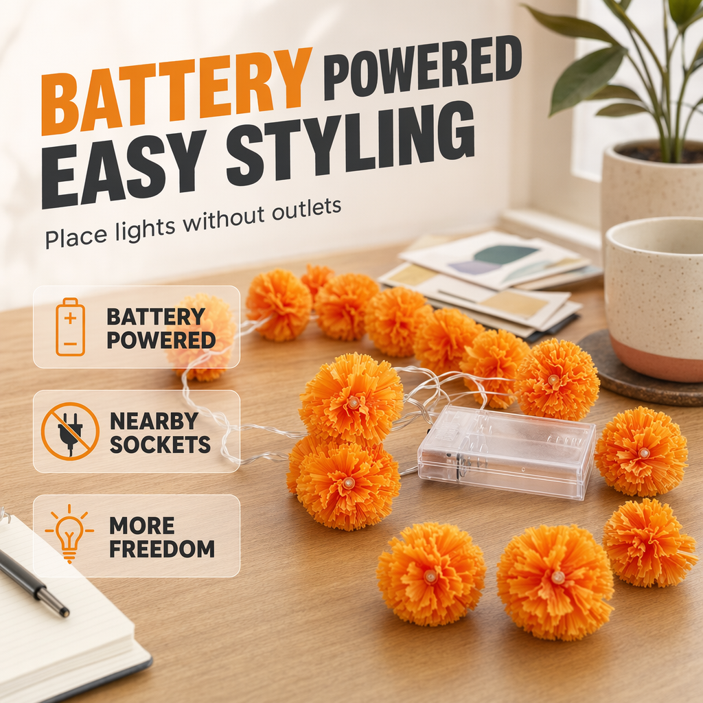 🌼Limited Time 49% Off! 🎃Artificial Marigold Flower LED String Lights – Waterproof 8 Lighting Modes, 20 LEDs Battery Powered, Decor for Halloween, Day Of The Dead Altar, Porch & Indoor Festival Decor