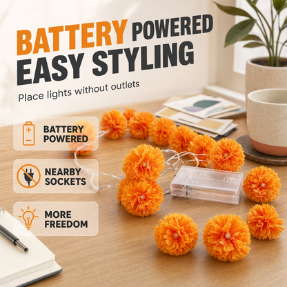 🌼Limited Time 49% Off! 🎃Artificial Marigold Flower LED String Lights – Waterproof 8 Lighting Modes, 20 LEDs Battery Powered, Decor for Halloween, Day Of The Dead Altar, Porch & Indoor Festival Decor