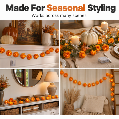🌼Limited Time 49% Off! 🎃Artificial Marigold Flower LED String Lights – Waterproof 8 Lighting Modes, 20 LEDs Battery Powered, Decor for Halloween, Day Of The Dead Altar, Porch & Indoor Festival Decor