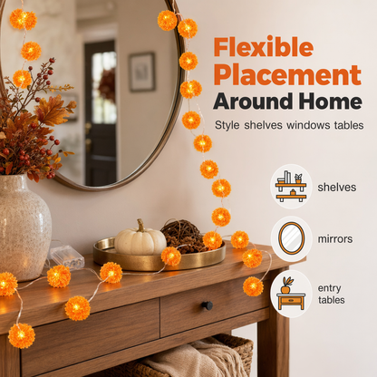 🌼Limited Time 49% Off! 🎃Artificial Marigold Flower LED String Lights – Waterproof 8 Lighting Modes, 20 LEDs Battery Powered, Decor for Halloween, Day Of The Dead Altar, Porch & Indoor Festival Decor