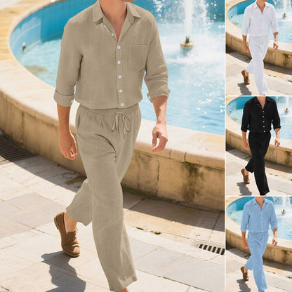 📢📢49% OFF !! ⏰Men's Linen Long Sleeve Shirt & Long Pants 2-Piece Set