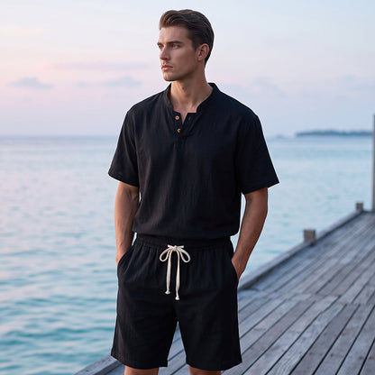🔥49% OFF NOW🌬️ Men's Breathable Summer Lounge Set‑Soft Short‑Sleeve Top & Shorts Outfit for Daily Relaxation