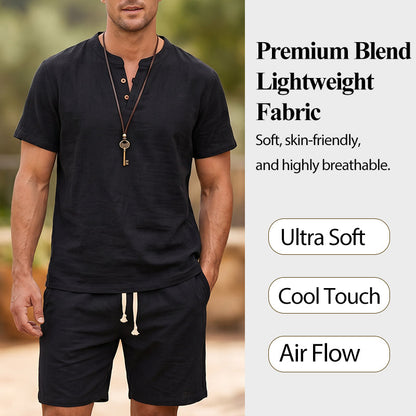 🔥49% OFF NOW🌬️ Men's Breathable Summer Lounge Set‑Soft Short‑Sleeve Top & Shorts Outfit for Daily Relaxation