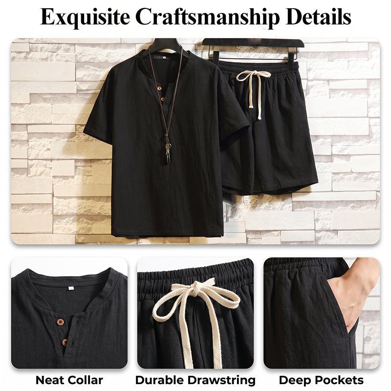 🔥49% OFF NOW🌬️ Men's Breathable Summer Lounge Set‑Soft Short‑Sleeve Top & Shorts Outfit for Daily Relaxation