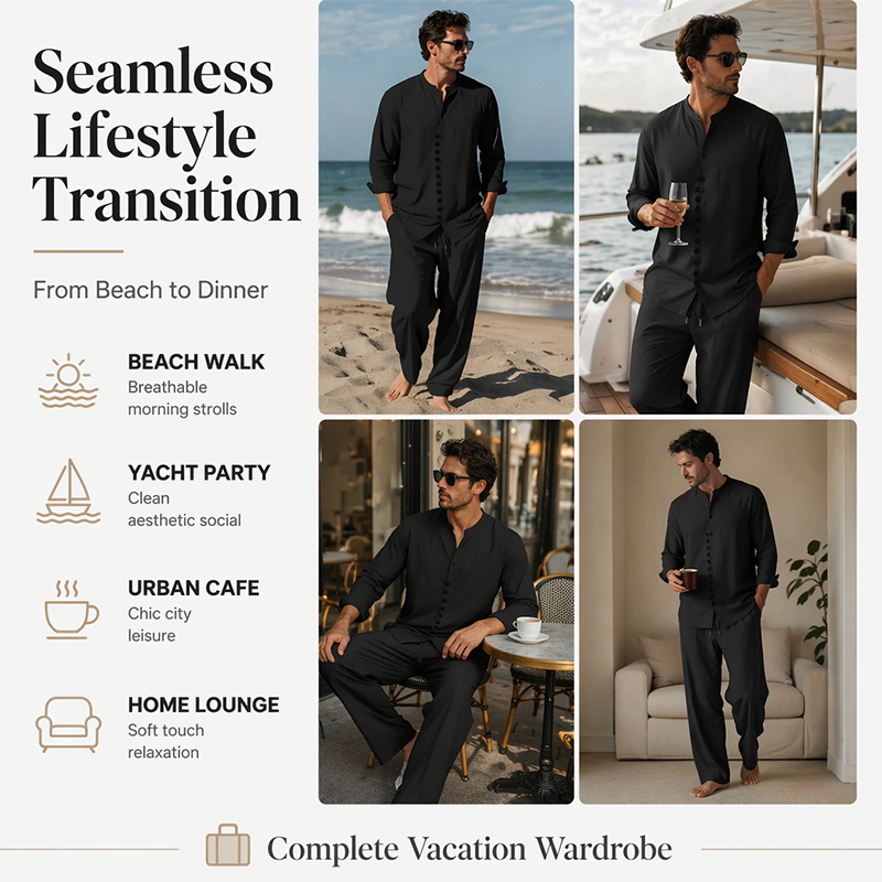 ⏳ LIMITED TIME 49% OFF! 🔥 Men's Minimalist Casual Shirt and Pants Set – Breathable Blend & Stylish Button Detail ☀️