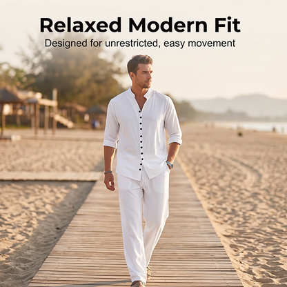 ⏳ LIMITED TIME 49% OFF! 🔥 Men's Minimalist Casual Shirt and Pants Set – Breathable Blend & Stylish Button Detail ☀️
