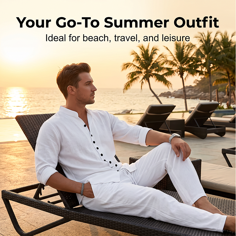 ⏳ LIMITED TIME 49% OFF! 🔥 Men's Minimalist Casual Shirt and Pants Set – Breathable Blend & Stylish Button Detail ☀️