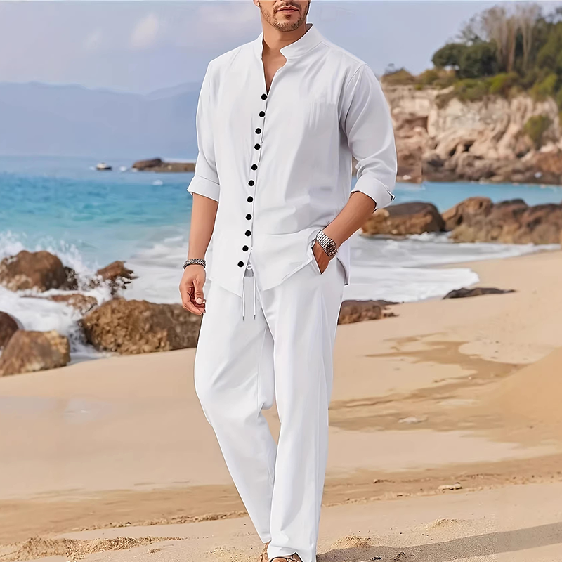 ⏳ LIMITED TIME 49% OFF! 🔥 Men's Minimalist Casual Shirt and Pants Set – Breathable Blend & Stylish Button Detail ☀️
