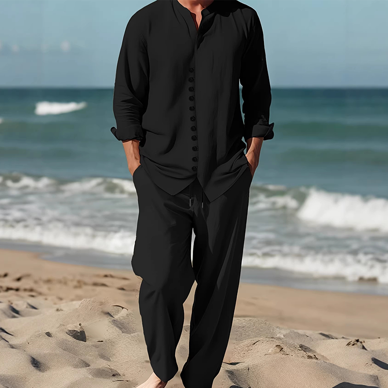 ⏳ LIMITED TIME 49% OFF! 🔥 Men's Minimalist Casual Shirt and Pants Set – Breathable Blend & Stylish Button Detail ☀️