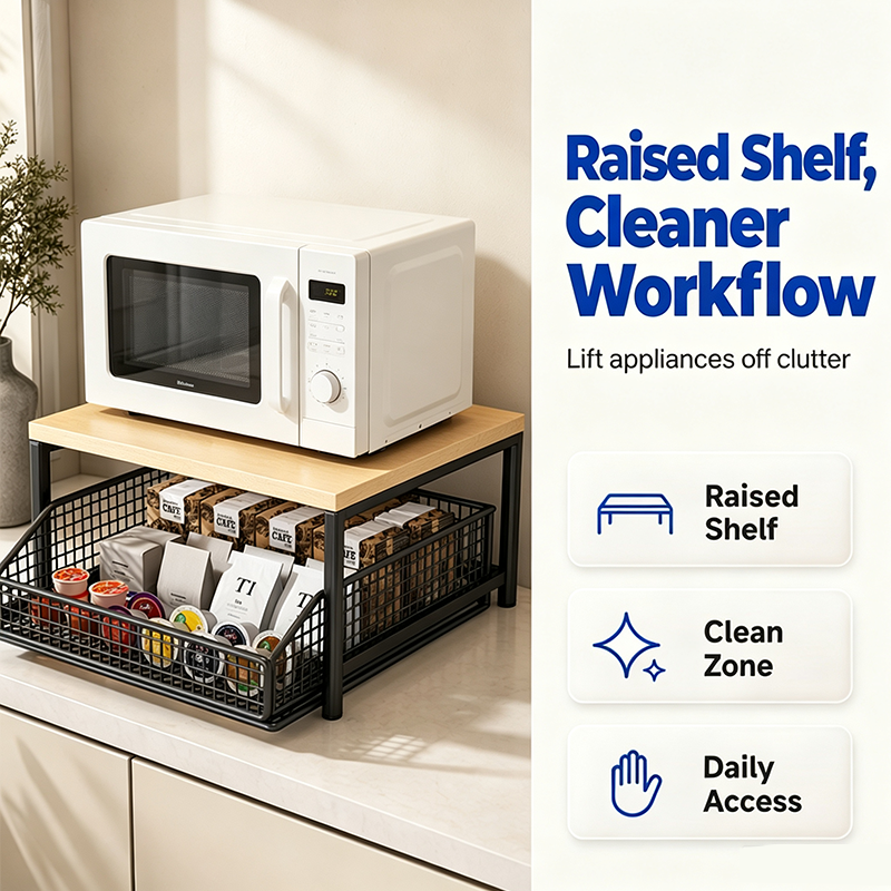 🏠2-Tier Kitchen Microwave Stand with Slide-Out Storage Drawer