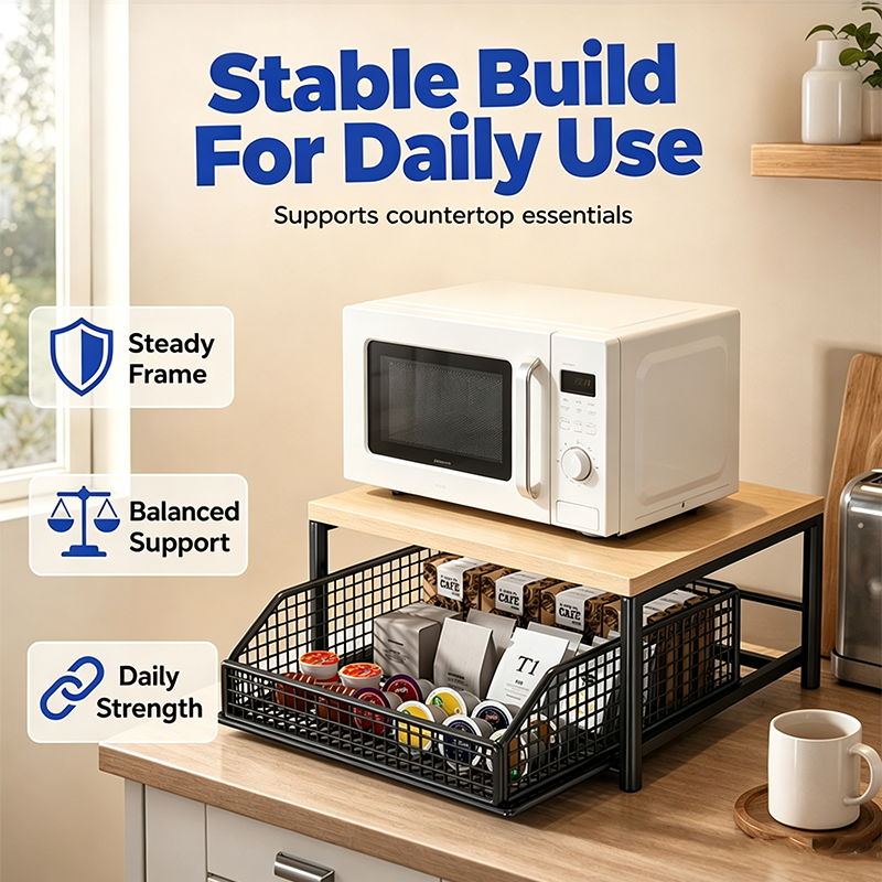 🏠2-Tier Kitchen Microwave Stand with Slide-Out Storage Drawer