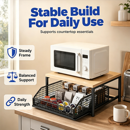 🏠2-Tier Kitchen Microwave Stand with Slide-Out Storage Drawer