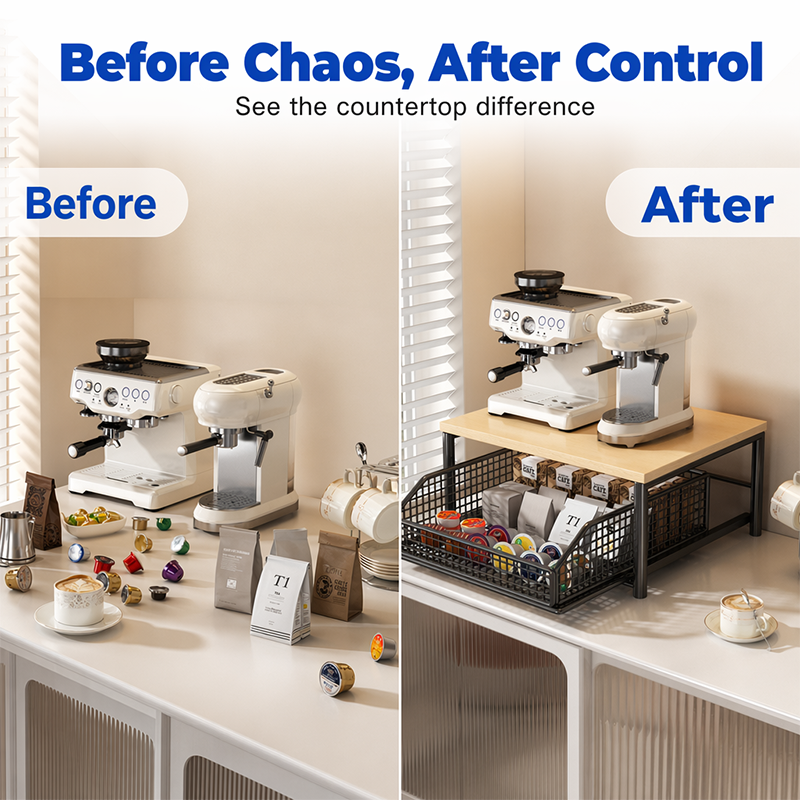 🏠2-Tier Kitchen Microwave Stand with Slide-Out Storage Drawer
