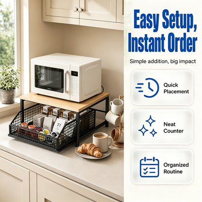 🏠2-Tier Kitchen Microwave Stand with Slide-Out Storage Drawer