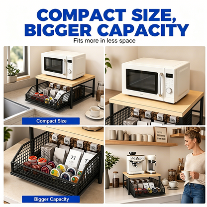 🏠2-Tier Kitchen Microwave Stand with Slide-Out Storage Drawer