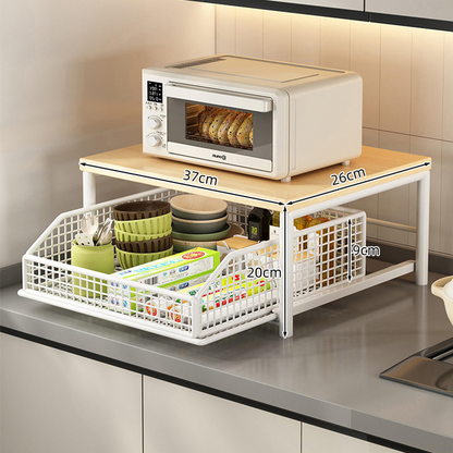 🏠2-Tier Kitchen Microwave Stand with Slide-Out Storage Drawer