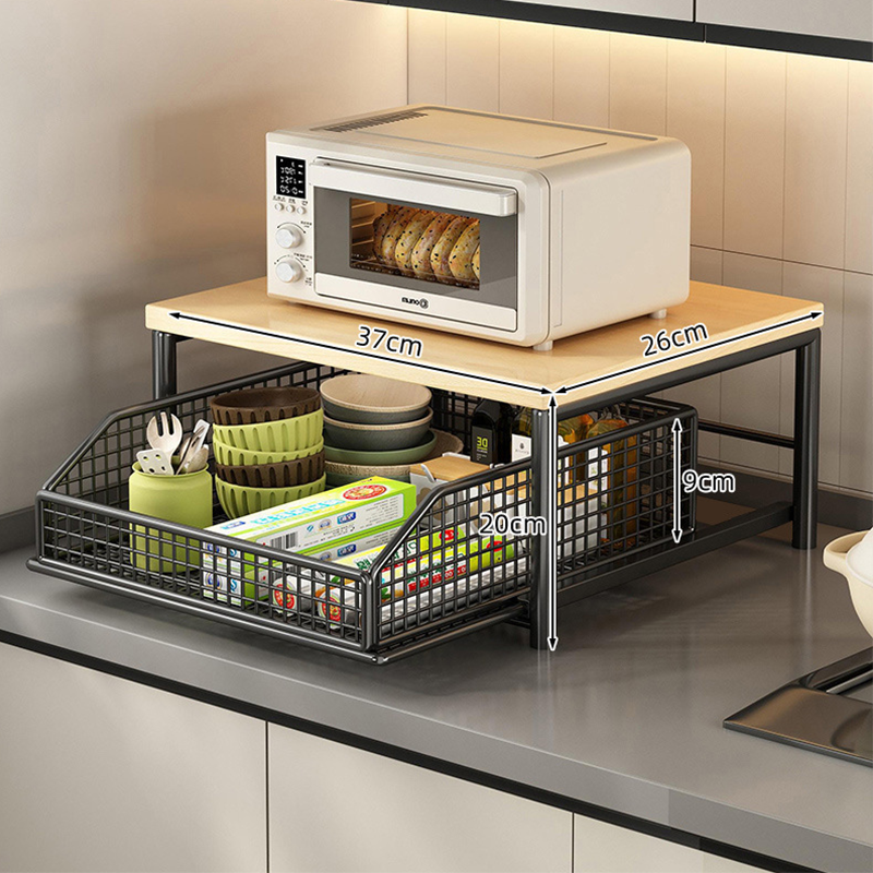 🏠2-Tier Kitchen Microwave Stand with Slide-Out Storage Drawer